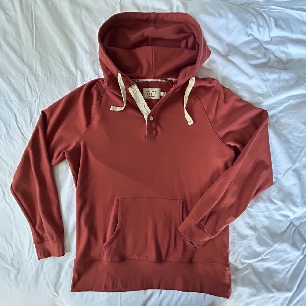UNWORN The Normal Brand Purmeso Henley Hoodie - LARGE - Rust